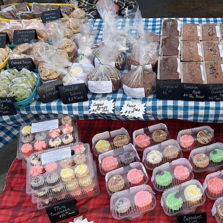 Table with baked good for sale