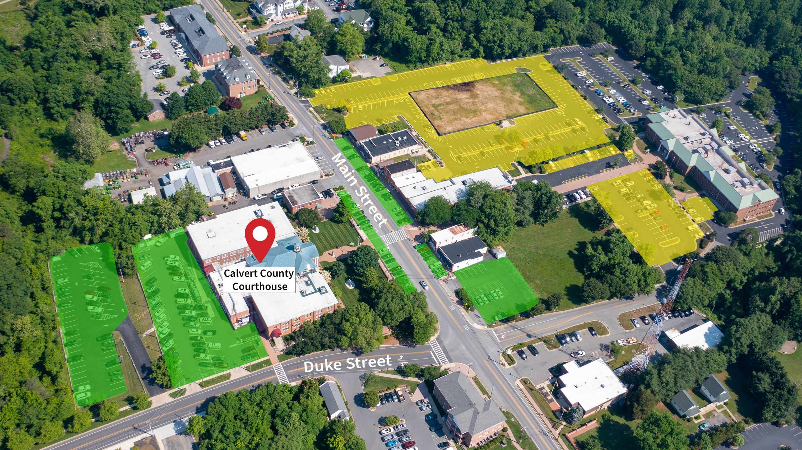 Aerial photograph of Courthouse parking areas